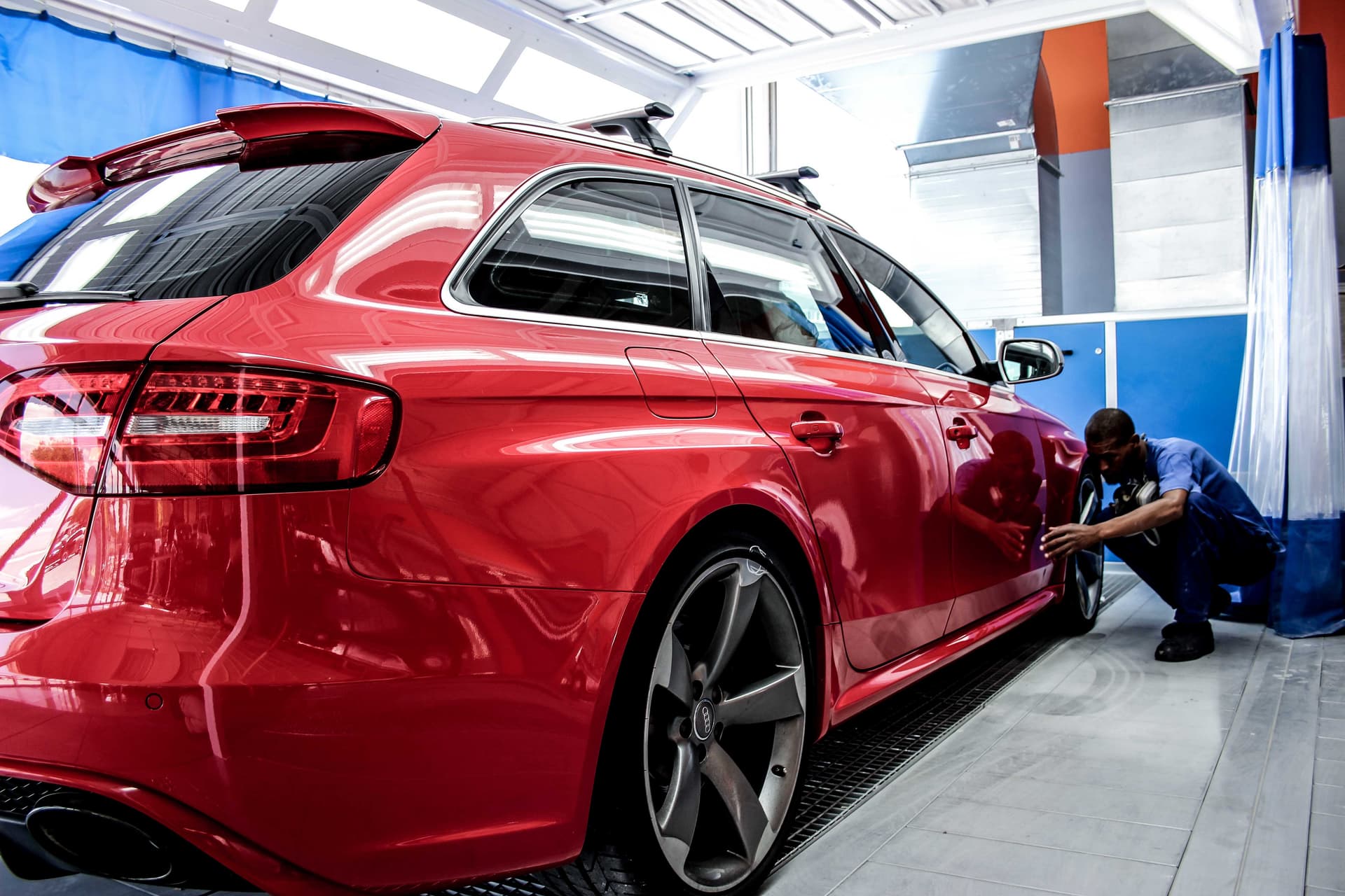 Buffing out a fresh polish on a client's Audi RS4